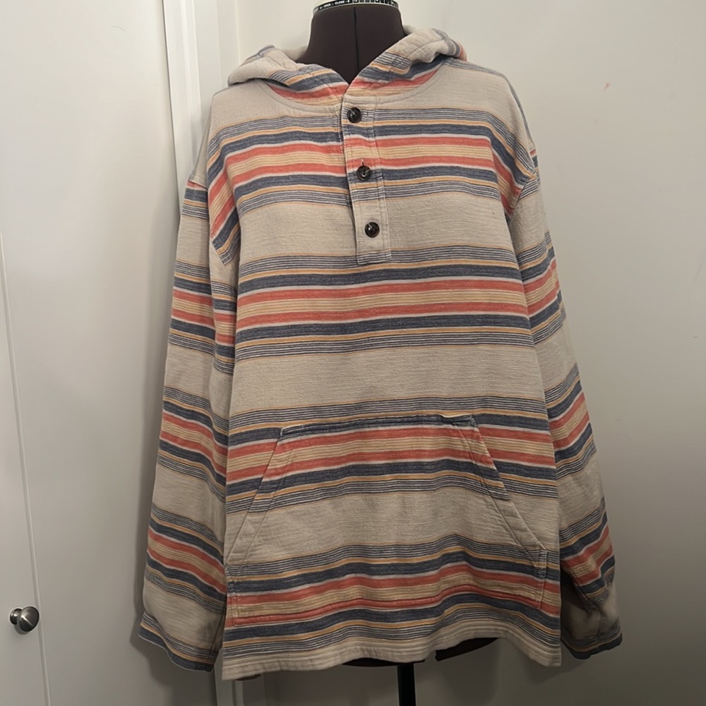 Pendleton Woollen Mills Button up 1/4 Relaxed Fit Hoodie Horizontal Blue Red Cre